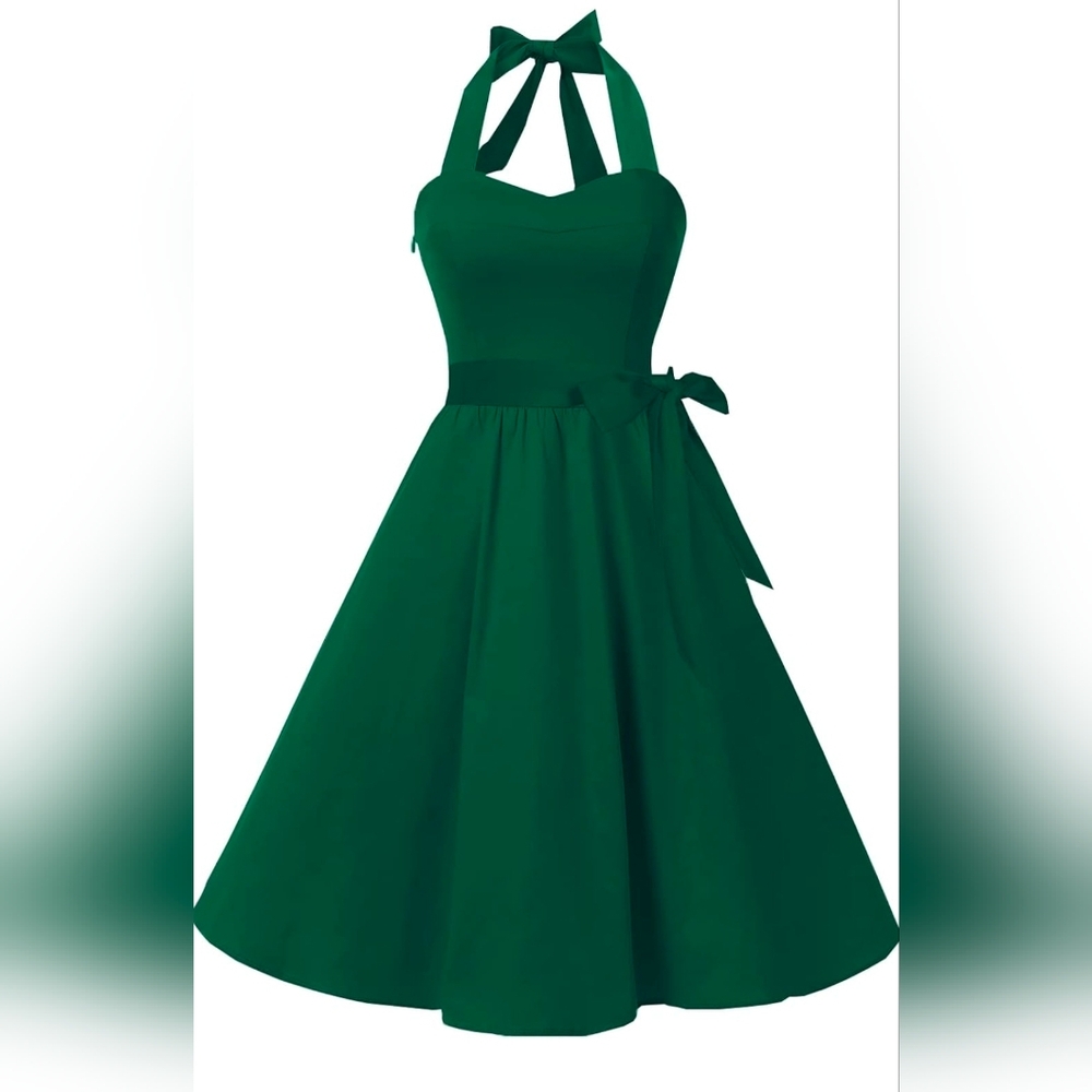 (2x) Green Halter Midi Dress - Classic Women's Summer Sun Beach Dress